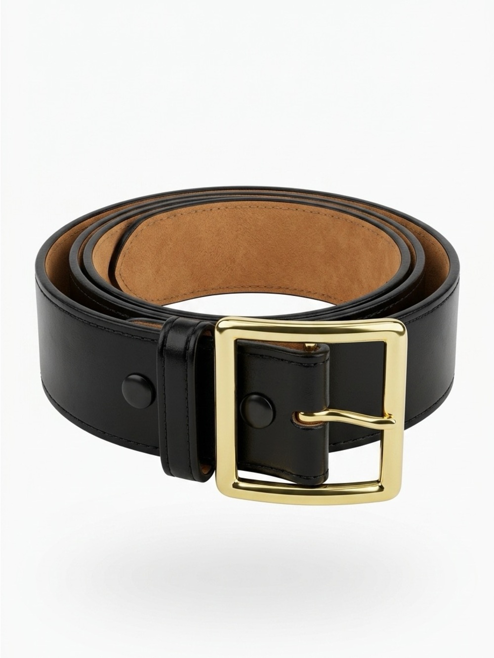 Classic Black Leather Womens Belt with Gold Buckle